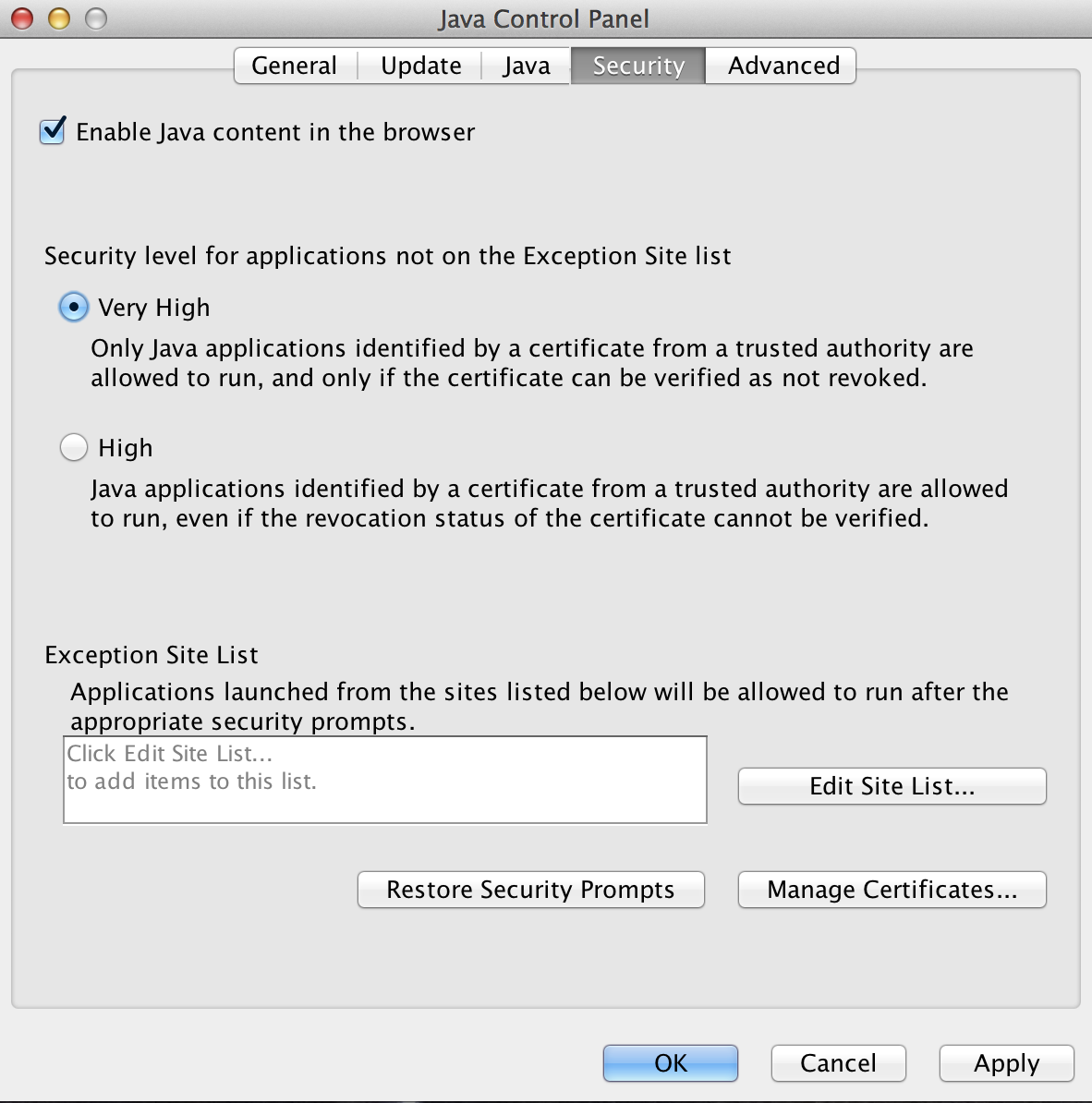 browser security - java for mac